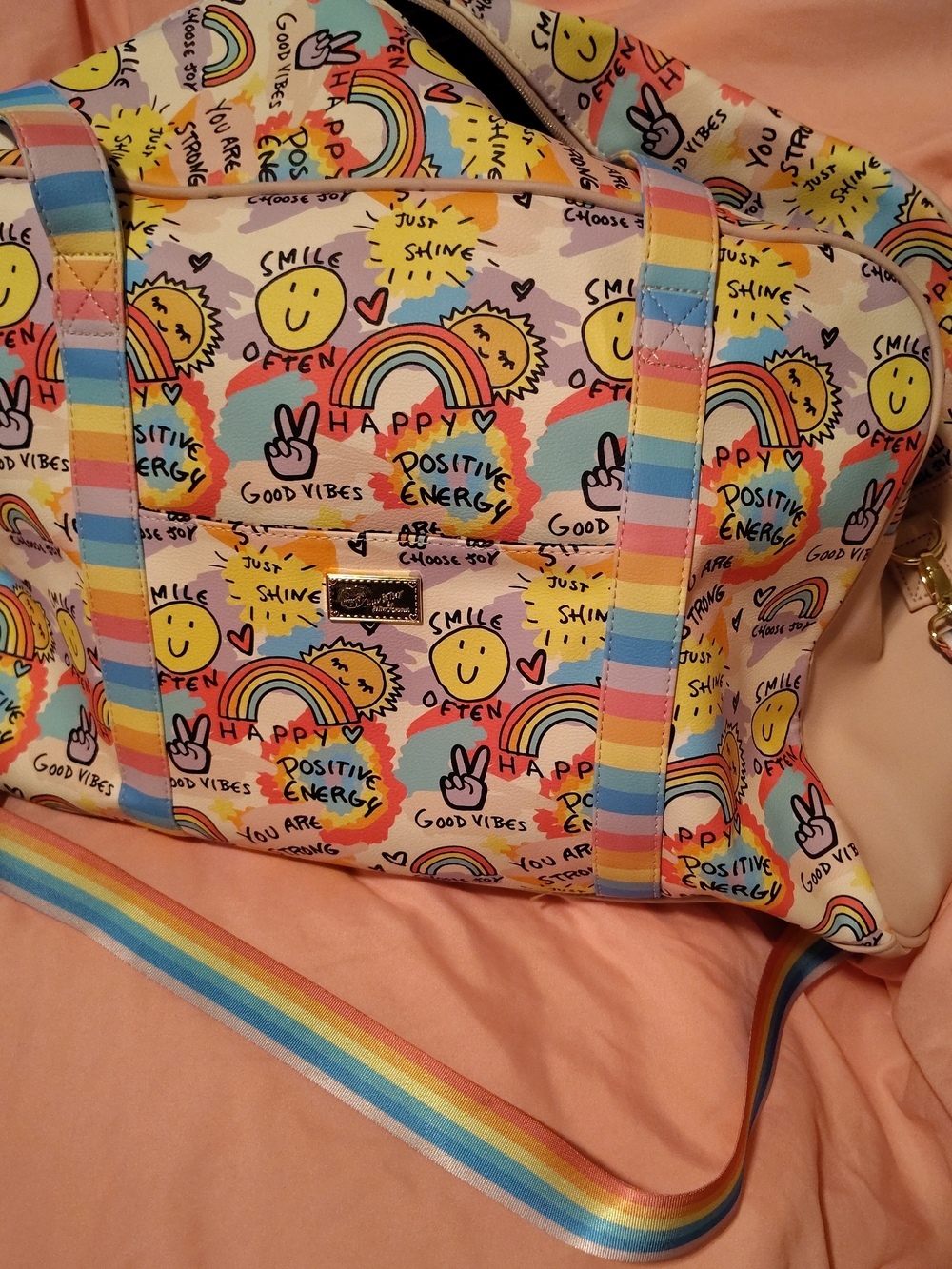 Betsey Johnson Rainbow Smile Print Travel Weekender Bag